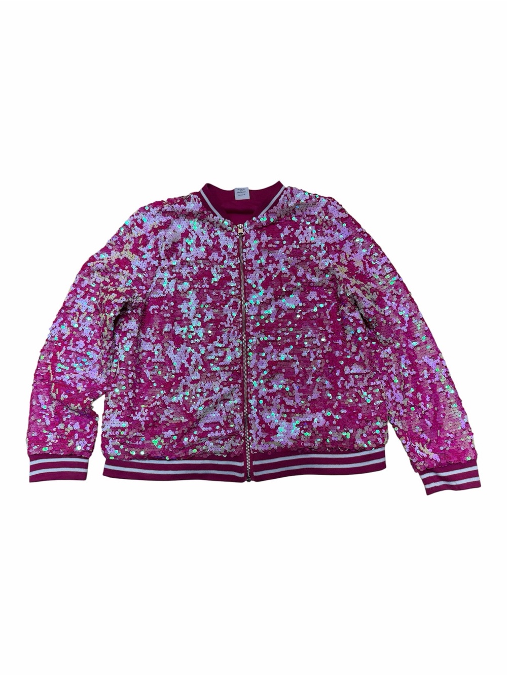 Wonder Nation Girls XL Plus 14-16 Pink Sequin Bomber Jacket Polyester